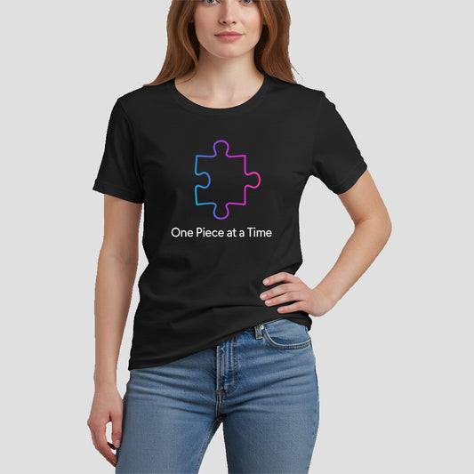 One Piece at a Time (Neon Gradient Puzzle Outline Autism Design)