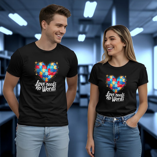 Love Needs No Words Autism Awareness (Sparkling Puzzle Heart)